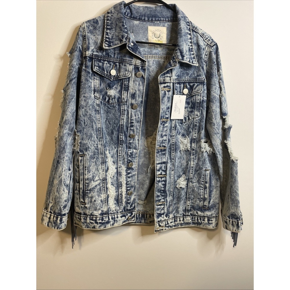 Fantastic Fawn Denim Jacket Womens Small Distressed Fringe Western Trucker
